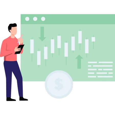 Man looking at dollar graph  Illustration