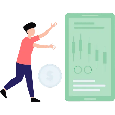 Man looking at dollar graph  Illustration