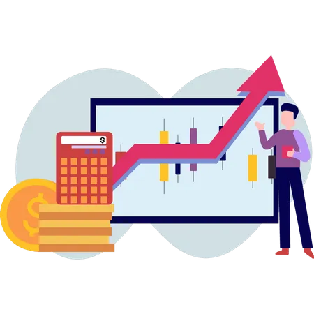 Man looking at dollar graph  Illustration