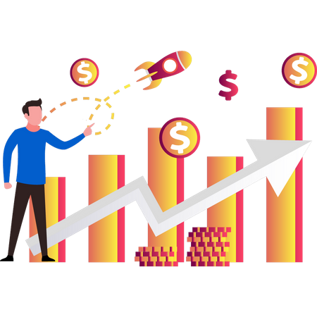 Man looking at dollar graph  Illustration