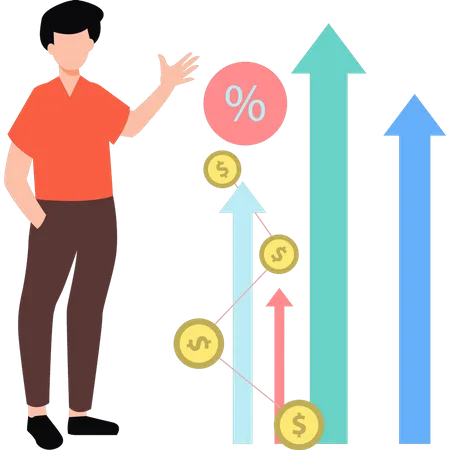 Man looking at dollar graph  Illustration