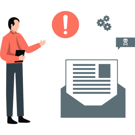 Man looking at e-mail document error  Illustration