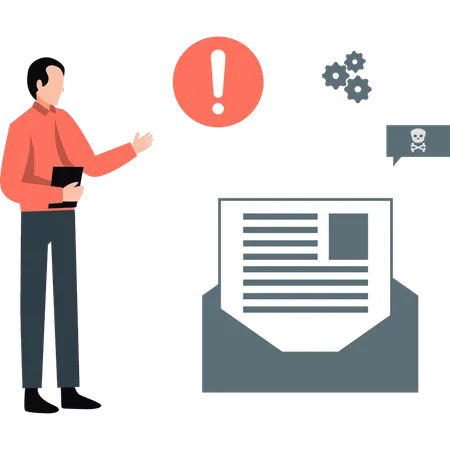 Man looking at e-mail document error  Illustration