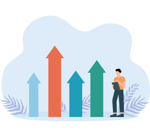 Man looking at Economy Growth  Illustration