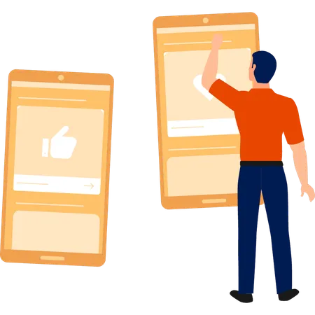 Man Looking At Emojis On Mobile  Illustration