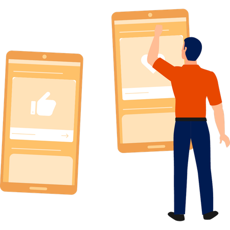 Man Looking At Emojis On Mobile  イラスト