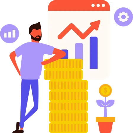 Man looking at equity market  Illustration