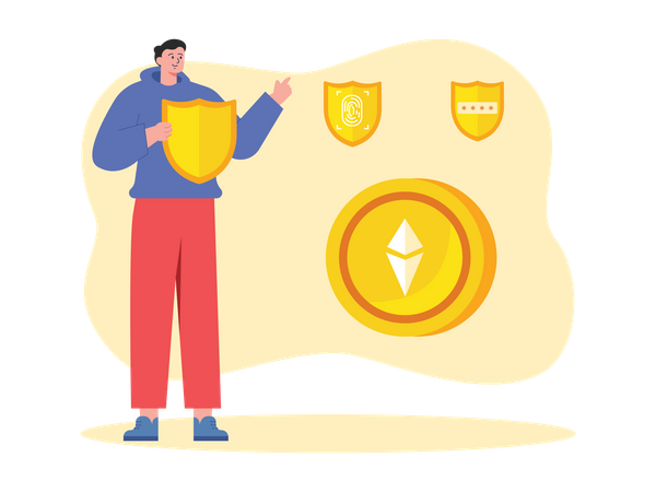 Man looking at Ethereum security  Illustration