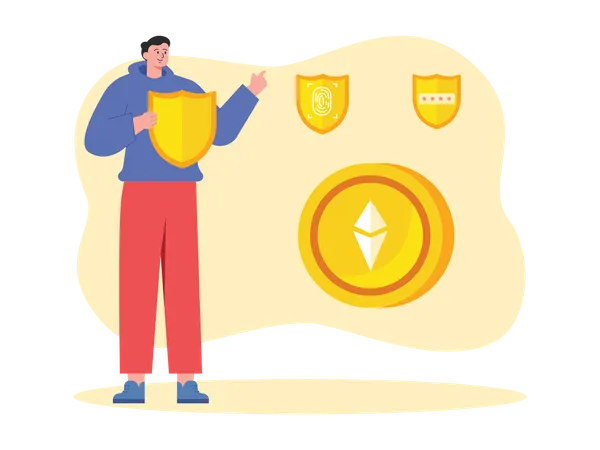 Man looking at Ethereum security  Illustration