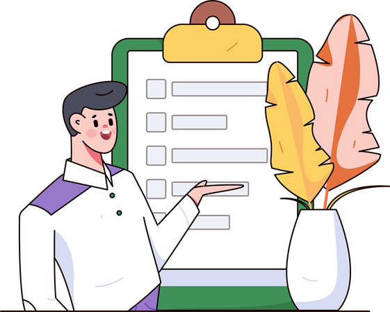 Man looking at filled questionnaire form  Illustration