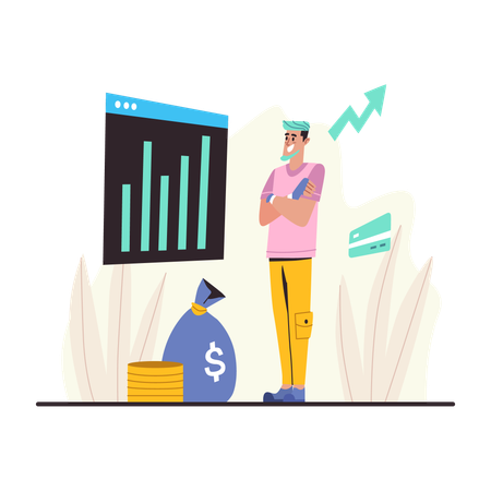 Man looking at financial chart  Illustration