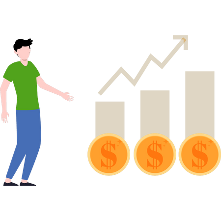 Man looking at financial growth chart  Illustration