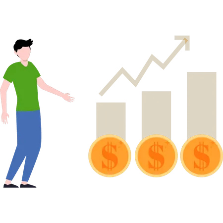 Man looking at financial growth chart  Illustration