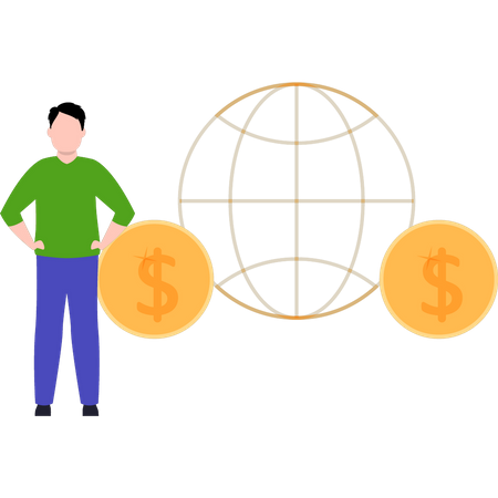 Man looking at global economy  Illustration