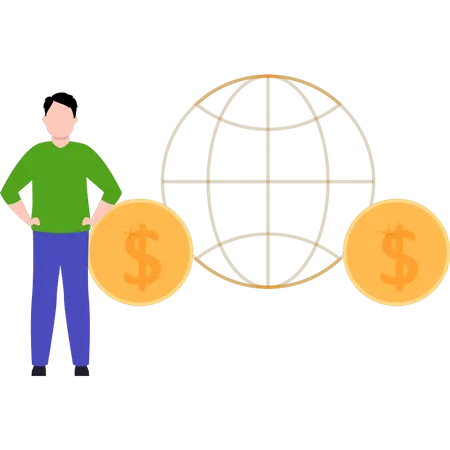 Man looking at global economy  Illustration