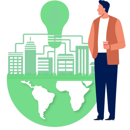 Man looking at global industry  Illustration