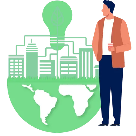 Man looking at global industry  Illustration
