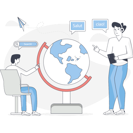 Man looking at global language  Illustration