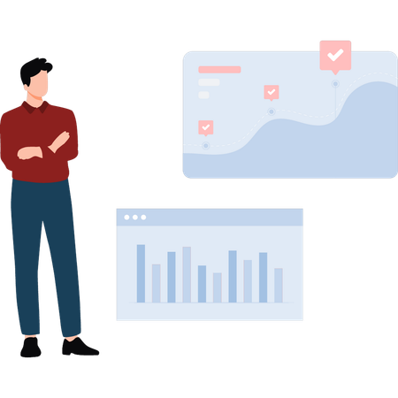 Man Looking At Graph Growth  Illustration