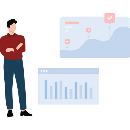 Man Looking At Graph Growth  Illustration