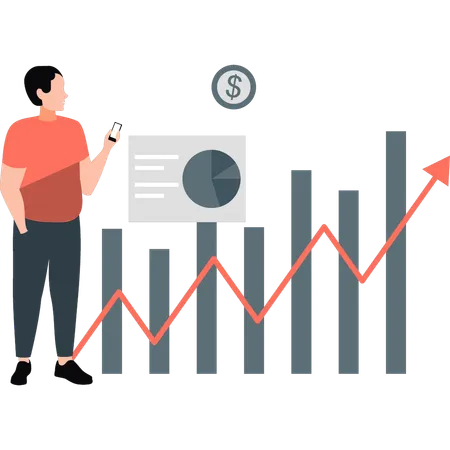 Man looking at graph on mobile  Illustration