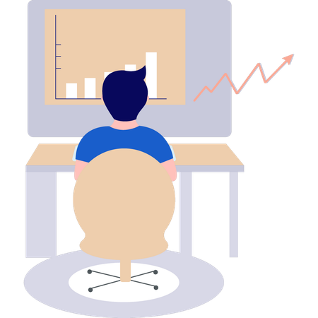 Man looking at graph on monitor  Illustration