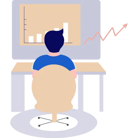 Man looking at graph on monitor  Illustration