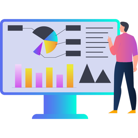 Man looking at graph on monitor  Illustration