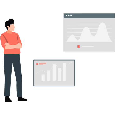 Man looking at graph on web page  Illustration