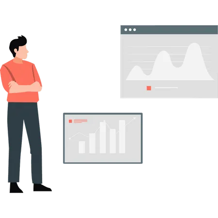 Man looking at graph on web page  Illustration