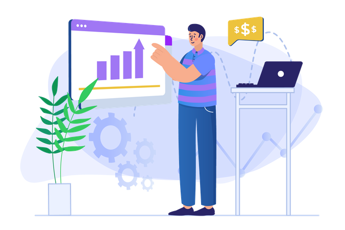 Man looking at growth chart  Illustration