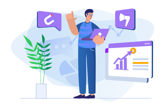 Man looking at growth chart  Illustration