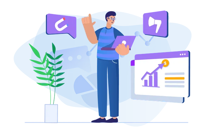 Man looking at growth chart  Illustration