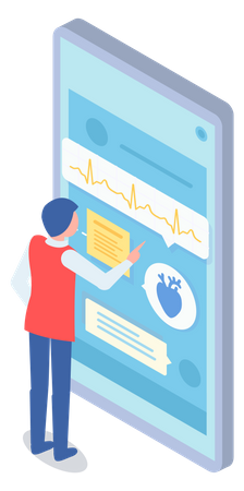 Man looking at health statistics on mobile phone  일러스트레이션