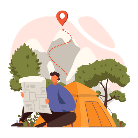 Man looking at hiking map  Illustration