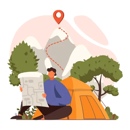 Man looking at hiking map  Illustration