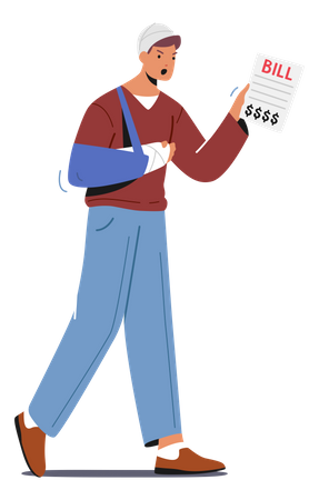 Man Looking At Hospital High Bill  Illustration