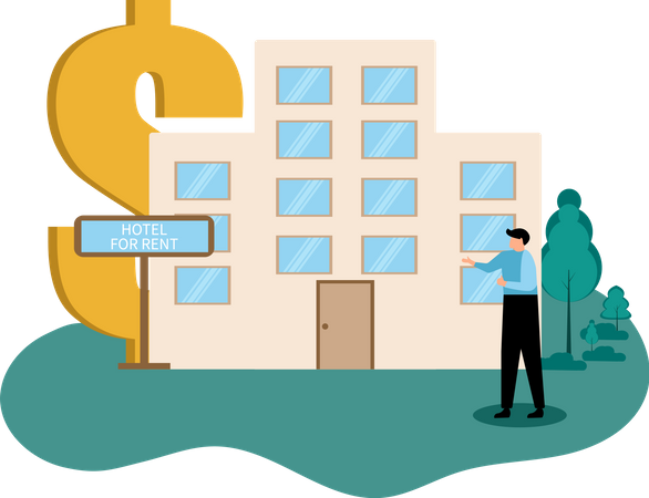 Man looking at hotel for rent  Illustration