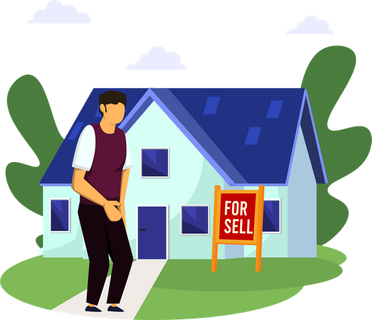 Man looking at house for sale board  일러스트레이션
