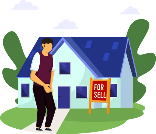 Man looking at house for sale board  일러스트레이션