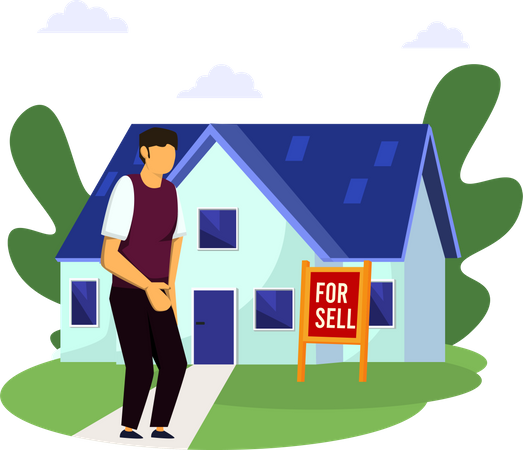 Man looking at house for sale board  Illustration