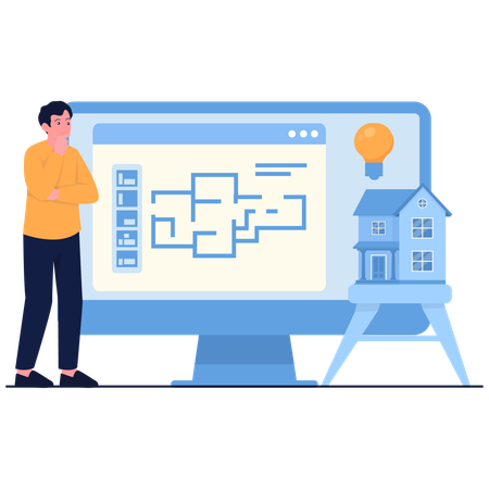 Man looking at House Plan  Illustration
