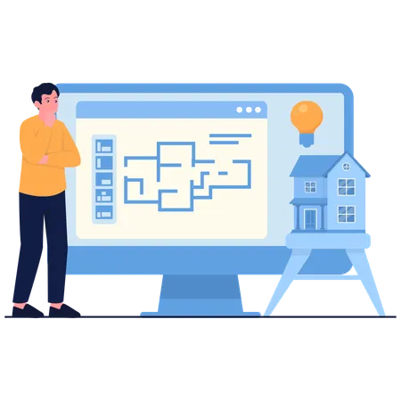 Man looking at House Plan  Illustration