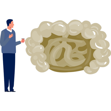 Man looking at human colon  Illustration