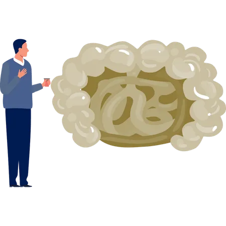 Man looking at human colon  Illustration