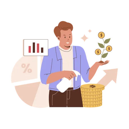 Man looking at Investment financial  Illustration