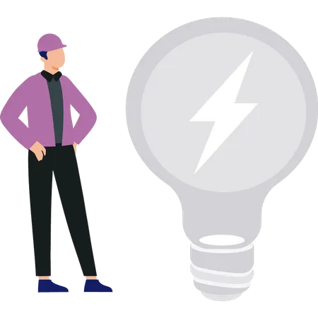 Man looking at light bulb  Illustration