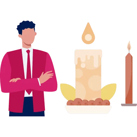 Man looking at lighted candle  Illustration