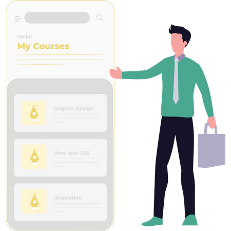 Man looking at list of courses  Illustration