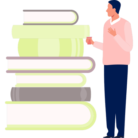 Man looking at literature books  Illustration